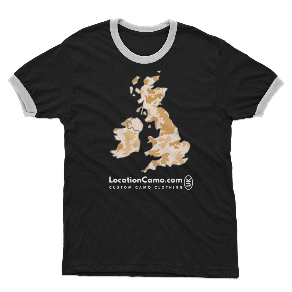 UK Desert Adult Ringer T-Shirt - Custom Camo Clothing - [new_brand] - [camo] - [camoflage] - [apparel] - [location] - [new_brand] - [custom] - [clothing]