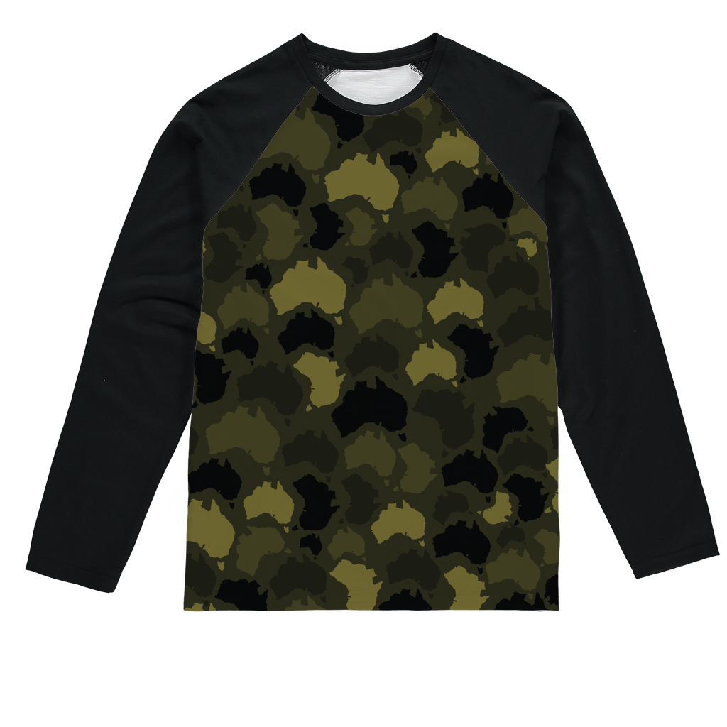 Australia Forest Sublimation Baseball Long Sleeve T-Shirt - Custom Camo Clothing - [new_brand] - [camo] - [camoflage] - [apparel] - [location] - [new_brand] - [custom] - [clothing]