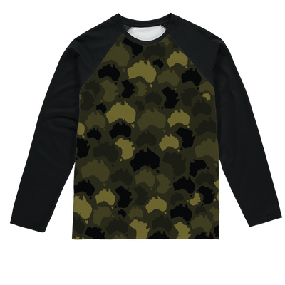 Australia Forest Sublimation Baseball Long Sleeve T-Shirt - Custom Camo Clothing - [new_brand] - [camo] - [camoflage] - [apparel] - [location] - [new_brand] - [custom] - [clothing]