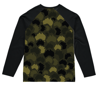 Australia Forest Sublimation Baseball Long Sleeve T-Shirt - Custom Camo Clothing - [new_brand] - [camo] - [camoflage] - [apparel] - [location] - [new_brand] - [custom] - [clothing]