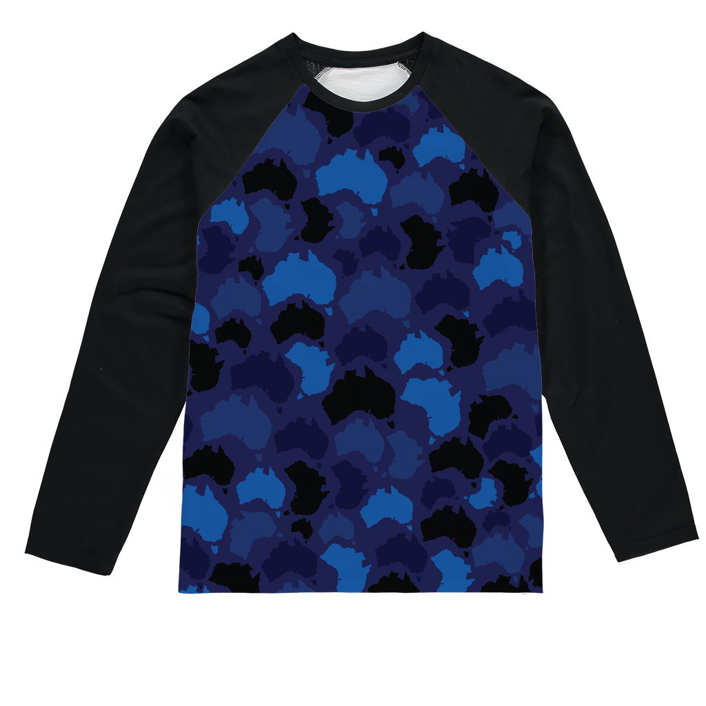 Australia Midnight Sublimation Baseball Long Sleeve T-Shirt - Custom Camo Clothing - [new_brand] - [camo] - [camoflage] - [apparel] - [location] - [new_brand] - [custom] - [clothing]