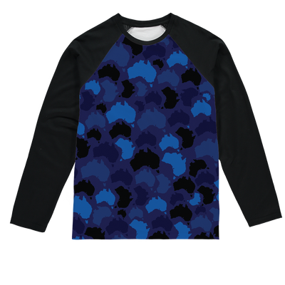 Australia Midnight Sublimation Baseball Long Sleeve T-Shirt - Custom Camo Clothing - [new_brand] - [camo] - [camoflage] - [apparel] - [location] - [new_brand] - [custom] - [clothing]