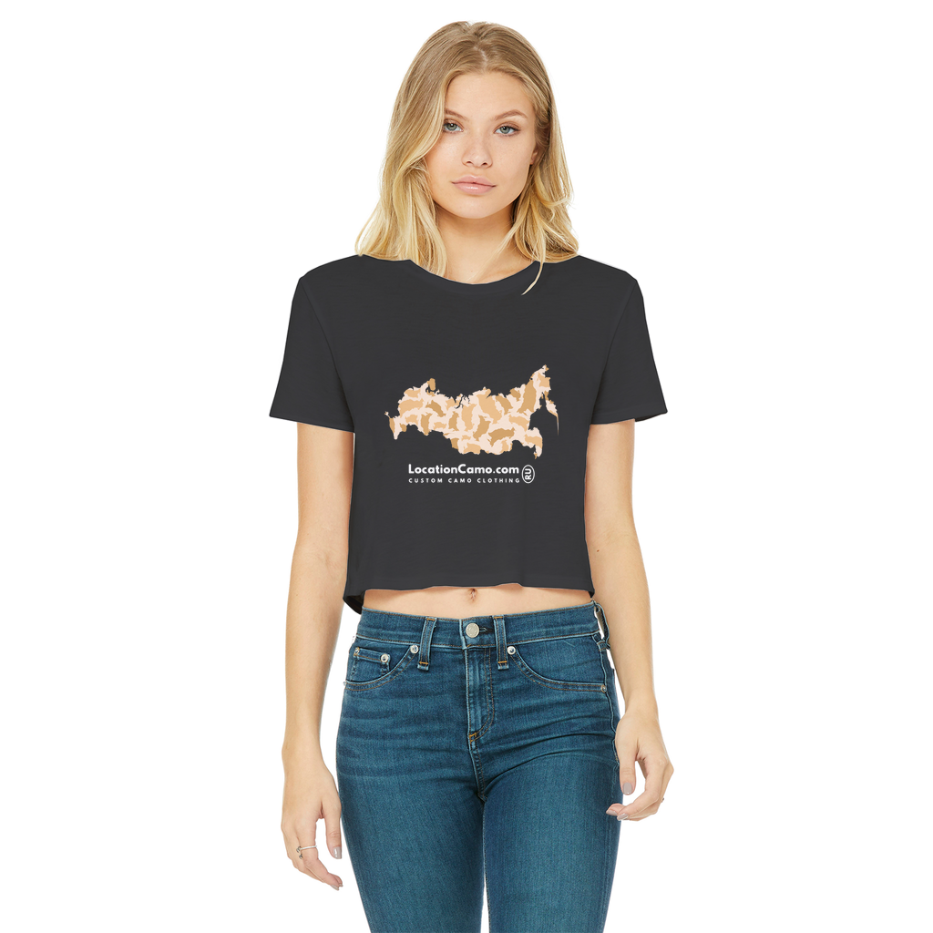 Russia Desert Classic Women's Cropped Raw Edge T-Shirt - LocationCamo.com